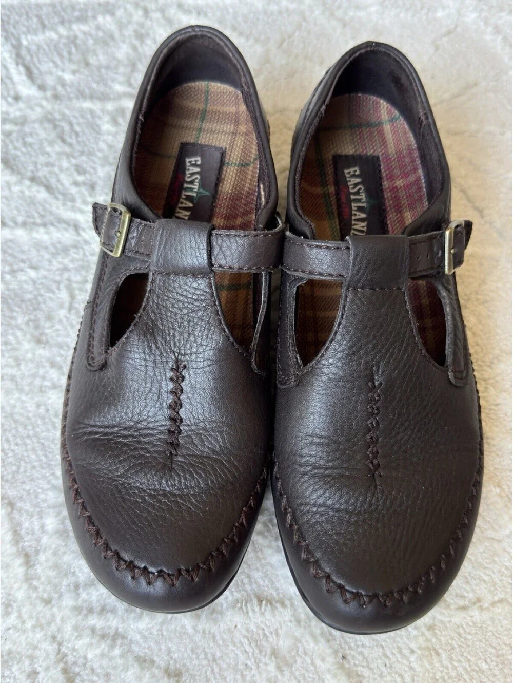 Eastland Tess Mary Jane Women’s Brown Leather T-Strap Loafers Size 8M